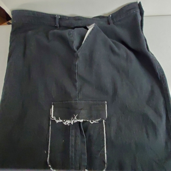 Cargo Pocket Jean Maxi Skirt 3X Black Wash Stretch Denim Midi Goth Distressed - Picture 4 of 11